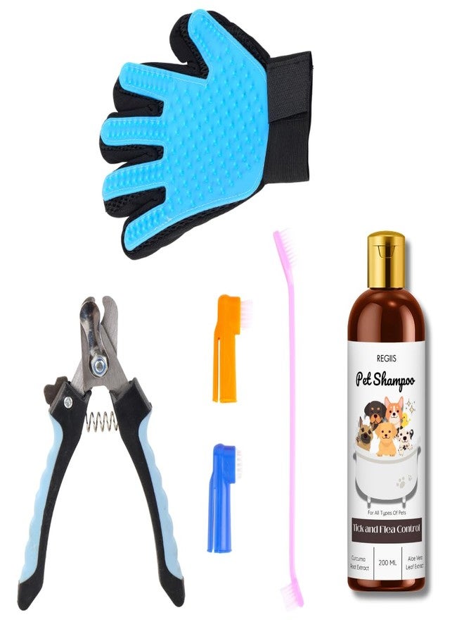 REGIIS Pet Grooming Set with Dog Nail Clippers, Deshedding Glove, Shampoo, 200ml(Pack of 4) - Image 1